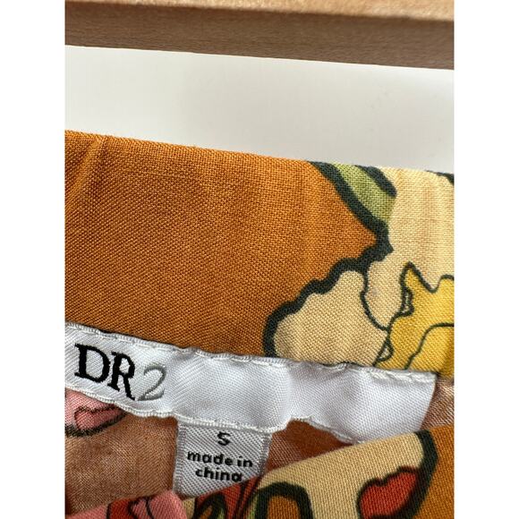 DR2 Womens Small Mustard Yellow Floral Button Front Midi Skirt Boho Rayon Summer - Picture 5 of 7